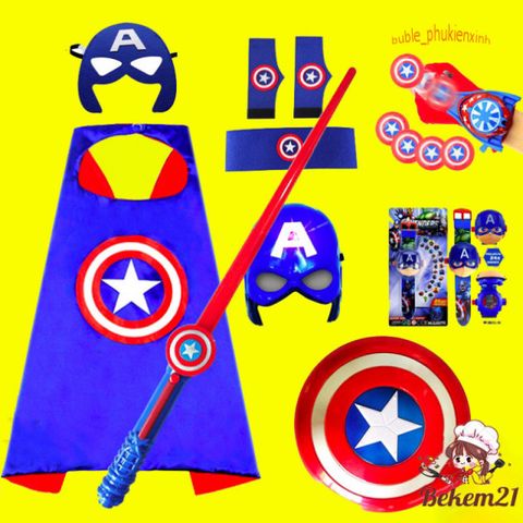 Bộ Trang Phục Hóa Trang Captain America - Siêu Anh Hùng Avengers Dành Cho Trẻ Em, Gồm Áo Choàng, Mặt Nạ, Găng Tay Và Đĩa Bắn
