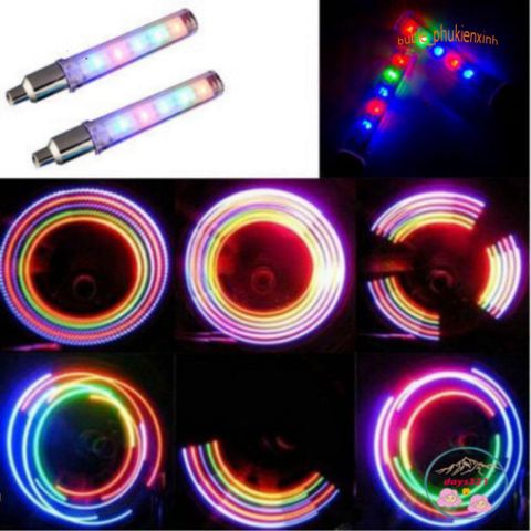 Đèn LED Gắn Van Bánh Xe Đạp, Xe Máy, Ô Tô - Đèn Ánh Sáng 5 Bóng Đa Màu Tự Động Kích Hoạt Khi Di Chuyển, Phụ Kiện Thể Thao An Toàn, Sành Điệu