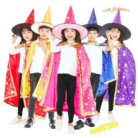 Bộ hóa trang phù thủy Halloween - Áo choàng và nón phù thủy 5 màu sắc thời trang, lý tưởng cho bữa tiệc và biểu diễn