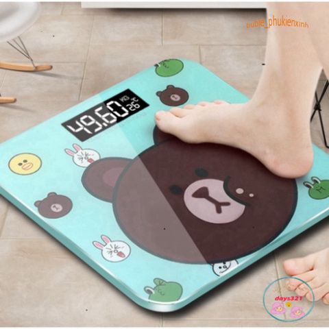 Cân điện tử Mặt Gấu Nâu - Kính Cường Lực Chính Xác - Cân Sức Khỏe Gia Đình, Thiết Kế Đáng Yêu, Tiện Dụng Cho Phòng Tắm