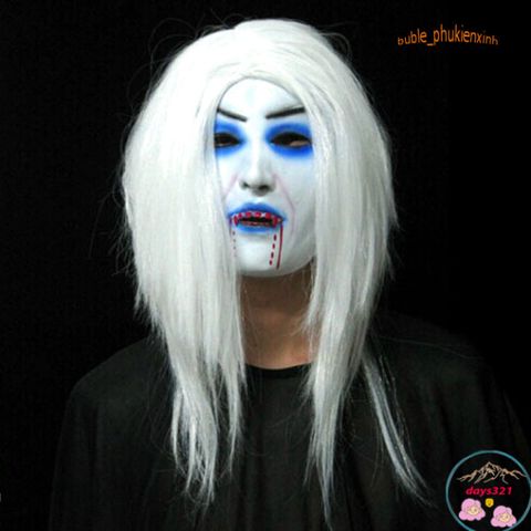 Mặt Nạ Ma Nữ Trắng Zombie - Mái Tóc Dài Mềm Mại, Trang Điểm Halloween Hoàn Hảo cho Tết Trung Thu và Sự Kiện Hóa Trang