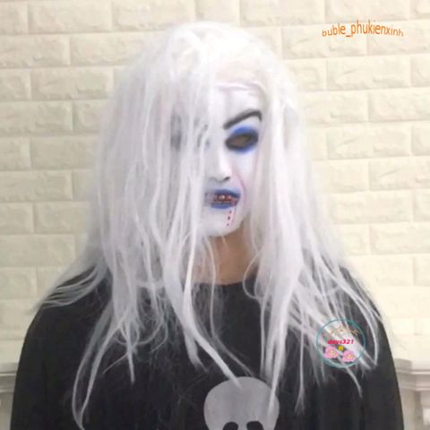 Mặt Nạ Ma Nữ Trắng Zombie - Mái Tóc Dài Mềm Mại, Trang Điểm Halloween Hoàn Hảo cho Tết Trung Thu và Sự Kiện Hóa Trang