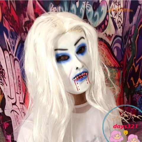 Mặt Nạ Ma Nữ Trắng Zombie - Mái Tóc Dài Mềm Mại, Trang Điểm Halloween Hoàn Hảo cho Tết Trung Thu và Sự Kiện Hóa Trang