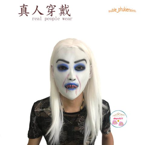 Mặt Nạ Ma Nữ Trắng Zombie - Mái Tóc Dài Mềm Mại, Trang Điểm Halloween Hoàn Hảo cho Tết Trung Thu và Sự Kiện Hóa Trang