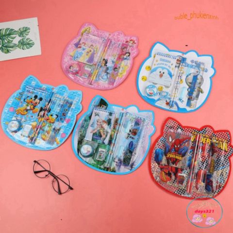 Bộ Đồ Dùng Học Tập Dễ Thương Hình Siêu Nhân, Doremon, Mickey, Elsa - Bút Chì, Thước Kẻ, Gọt Chì, Tẩy Chì 4 Trong 1 cho Trẻ Em