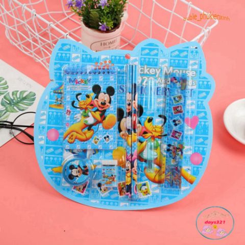 Bộ Đồ Dùng Học Tập Dễ Thương Hình Siêu Nhân, Doremon, Mickey, Elsa - Bút Chì, Thước Kẻ, Gọt Chì, Tẩy Chì 4 Trong 1 cho Trẻ Em