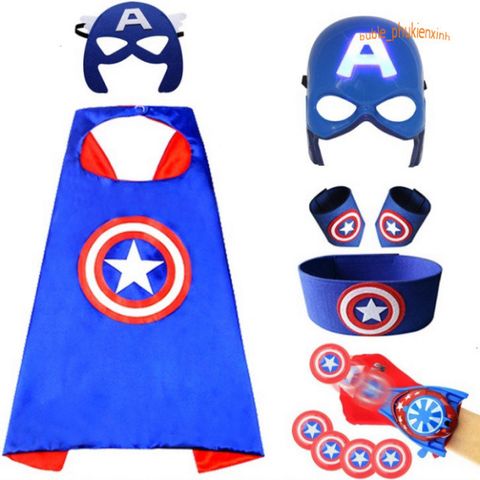 Bộ Hóa Trang Halloween Cho Bé Trai - Người Nhện & Đội Trưởng Mỹ, Áo Choàng Có Đèn LED và Mặt Nạ Thú Vị, Quà Tặng Siêu Anh Hùng
