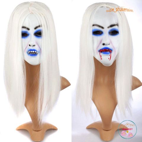 Mặt Nạ Ma Nữ Tóc Dài Trắng Đỏ - Phụ Kiện Hóa Trang Halloween Và Trung Thu - Ấn Tượng Độc Đáo Cho Tiệc Tùng