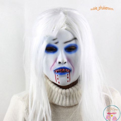 Mặt Nạ Ma Nữ Tóc Dài Trắng Đỏ - Phụ Kiện Hóa Trang Halloween Và Trung Thu - Ấn Tượng Độc Đáo Cho Tiệc Tùng