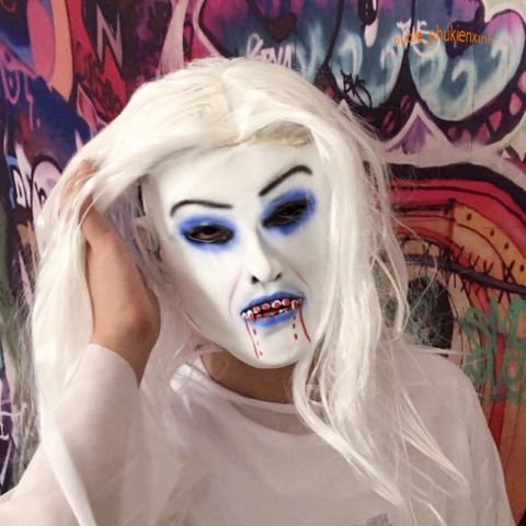Mặt Nạ Ma Nữ Tóc Dài Trắng Đỏ - Phụ Kiện Hóa Trang Halloween Và Trung Thu - Ấn Tượng Độc Đáo Cho Tiệc Tùng