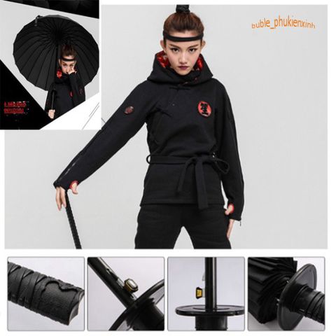 Ô Che Nắng Kiếm Khách Katana - 24 Lá Chống Lật Đa Năng, Tiện Lợi Cho Mùa Hè Và Mưa, Kèm Túi Vải Đựng Cao Cấp
