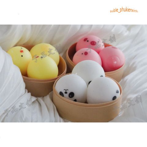 Bánh Bao Squishy Mềm Mịn - Hộp 3 Chiếc Gấu Trắng Hình Mặt Hề Đồ Chơi Giảm Căng Thẳng Cho Trẻ Em Và Người Lớn
