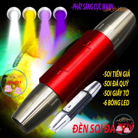 Đèn Pin Soi Đá Quý 6 Bóng – Kiểm Tra Chính Xác Tiền Tệ, Giấy Tờ, Dễ Dàng Mang Theo, 6 Màu Ánh Sáng, Pin Sạc Cao Cấp