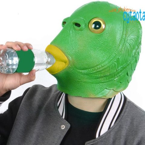 Mũ Đầu Hóa Trang Silicone Hình Cá Xanh Lá Cây - Phụ Kiện Tiệc Tùng Unisex Thú Vị Cho Halloween và Lễ Hội