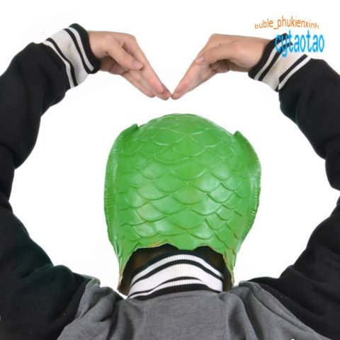 Mũ Đầu Hóa Trang Silicone Hình Cá Xanh Lá Cây - Phụ Kiện Tiệc Tùng Unisex Thú Vị Cho Halloween và Lễ Hội