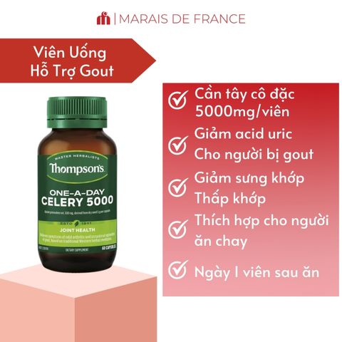 Viên Uống Thompson's Celery 5000mg - Hỗ Trợ Giảm Acid Uric và Sức Khỏe Xương Khớp - Thực Phẩm Bổ Sung New Zealand 60 Viên
