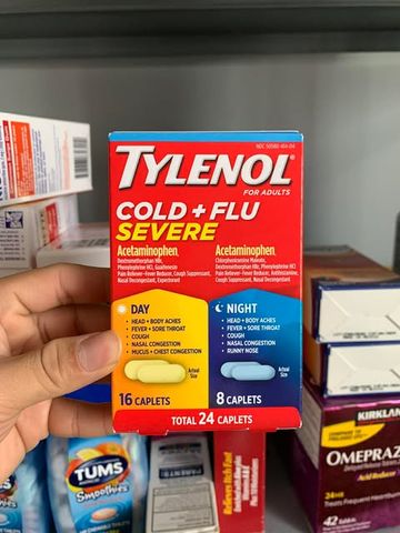 Viên Uống Tylenol Cold + Flu Severe 24 Viên - Giảm Đau, Hạ Sốt, Hỗ Trợ Cảm Lạnh và Cúm Ban Ngày và Ban Đêm