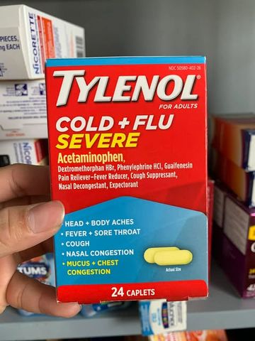 Viên Uống Tylenol Cold + Flu Severe 24 Viên - Giảm Đau, Hạ Sốt, Hỗ Trợ Cảm Lạnh và Cúm Ban Ngày và Ban Đêm