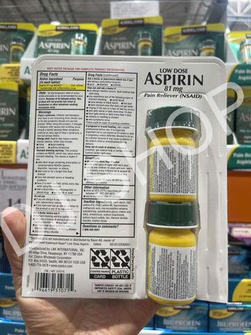 Viên Uống Kirkland Signature Ap.spirin Low_Dose 81mg Hỗ Trợ Tim Mạch - Sản Phẩm Chất Lượng Mỹ Giúp Giảm Đau và Kiểm Soát Cholesterol