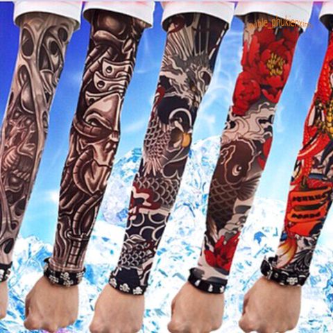 Găng Tay Hình Xăm Chống Nắng UV Dài Tay Phong Cách Thể Thao - Chất Liệu Nylon Co Giãn, Phù Hợp Halloween và Ngoài Trời