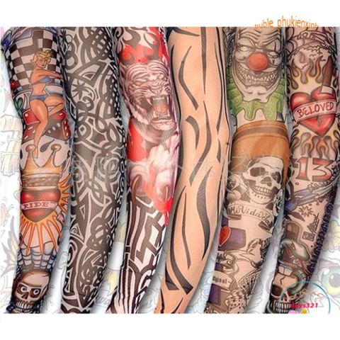 Găng Tay Hình Xăm Chống Nắng UV Dài Tay Phong Cách Thể Thao - Chất Liệu Nylon Co Giãn, Phù Hợp Halloween và Ngoài Trời