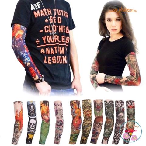 Găng Tay Hình Xăm Chống Nắng UV Dài Tay Phong Cách Thể Thao - Chất Liệu Nylon Co Giãn, Phù Hợp Halloween và Ngoài Trời