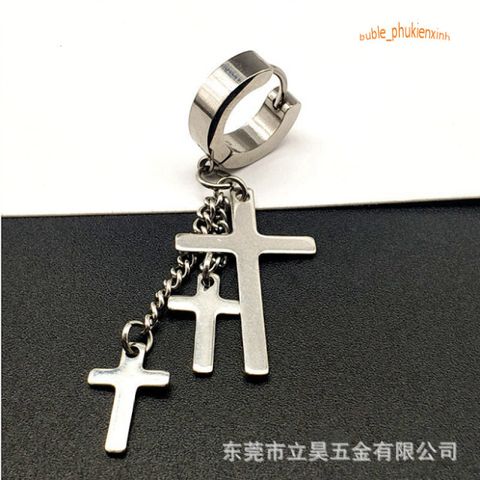 Khuyên Tai Ba Thánh Giá Cao Cấp - Không Cần Bấm Lỗ, Phong Cách Punk Cá Tính Cho Nam Nữ - Trang Sức Thời Trang Độc Đáo