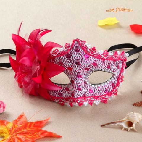 Mặt Nạ Nửa Mặt Kim Sa Sang Trọng Đỏ - Phụ Kiện Tiệc Tùng, Halloween, Khiêu Vũ, Lễ Hội - Thể Hiện Phong Cách Bí Ẩn