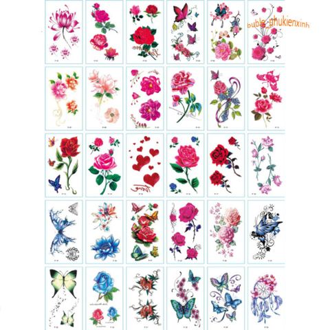 Bộ 30 Miếng Dán Hình Xăm Tạm Thời Hoa Hồng - Dễ Dàng Sử Dụng, Phong Cách Trẻ Trung, Không Đau Đớn, Thời Trang Cá Tính