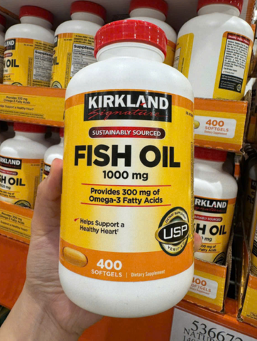 Viên Dầu Cá Omega 3 Kirkland Signature 1000mg - Hỗ Trợ Tim Mạch và Sức Khỏe Não Bộ, 400 Viên Mỹ Chính Hãng
