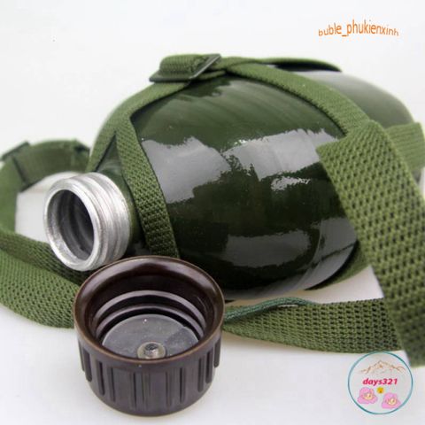 Bình Tông Nhôm Xanh Kiểu Lính Cổ Điển - Bình Đựng Nước và Rượu Tiện Lợi Cho Đi Rừng và Cắm Trại