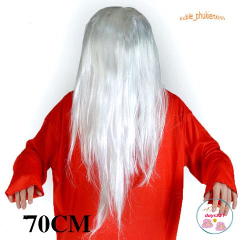 Bộ tóc giả trắng xõa dài 70cm - Hóa trang Halloween, Quay video TikTok, Cosplay - Phụ kiện thời trang độc đáo cho lễ hội