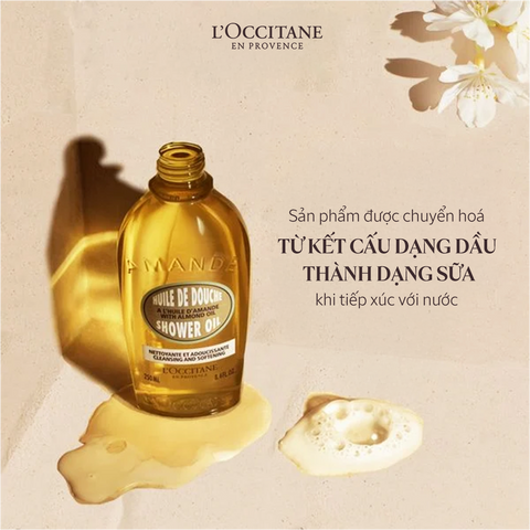 Sữa Tắm Hạnh Nhân L'Occitane Almond Shower Oil 250ml - Dưỡng Ẩm và Làm Sạch Da Tự Nhiên, Trải Nghiệm Thư Giãn Sang Trọng