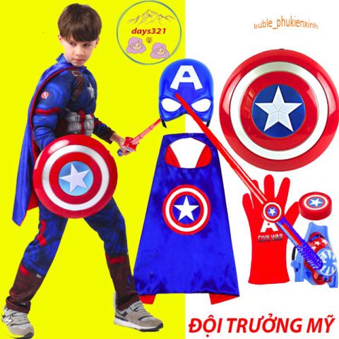 Bộ Trang Phục Đội Trưởng Mỹ Captain America cho Bé Trai và Bé Gái - Hóa Trang Thú Vị, Chơi Đùa An Toàn, Đồ Chơi Thông Minh 3+