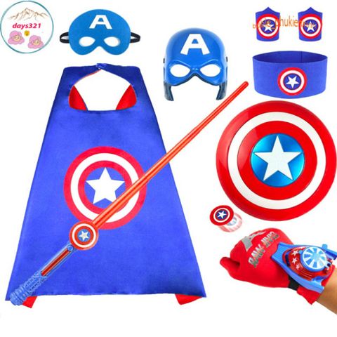 Bộ Trang Phục Captain America Cho Bé Trai - Hóa Trang Halloween & Lễ Hội Siêu Anh Hùng, Kèm Khiên, Găng Tay, Mặt Nạ LED