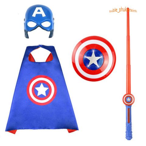 Bộ Trang Phục Captain America Cho Bé Trai - Hóa Trang Halloween & Lễ Hội Siêu Anh Hùng, Kèm Khiên, Găng Tay, Mặt Nạ LED
