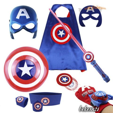 Bộ Trang Phục Captain America Cho Bé Trai - Hóa Trang Halloween & Lễ Hội Siêu Anh Hùng, Kèm Khiên, Găng Tay, Mặt Nạ LED