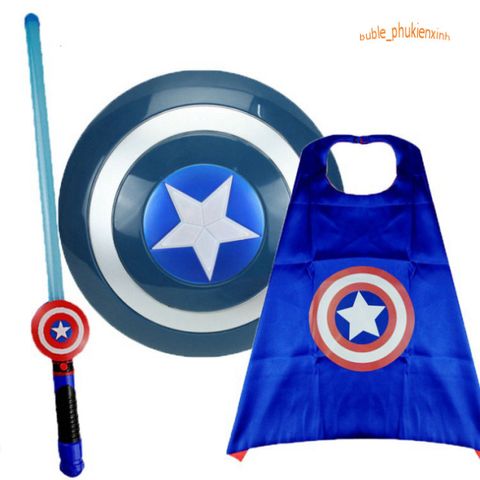 Bộ Trang Phục Captain America Cho Bé Trai - Hóa Trang Halloween & Lễ Hội Siêu Anh Hùng, Kèm Khiên, Găng Tay, Mặt Nạ LED