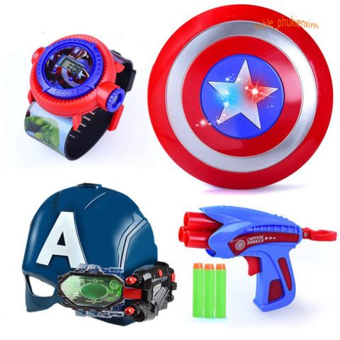 Bộ Trang Phục Captain America Cho Bé Trai - Hóa Trang Halloween & Lễ Hội Siêu Anh Hùng, Kèm Khiên, Găng Tay, Mặt Nạ LED