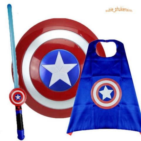 Bộ Trang Phục Captain America Cho Bé Trai - Hóa Trang Halloween & Lễ Hội Siêu Anh Hùng, Kèm Khiên, Găng Tay, Mặt Nạ LED