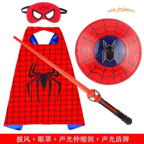 Bộ Trang Phục Siêu Nhân Nhện Lưới 4 Chi Tiết - Mặt Nạ, Áo, Quần, Áo Choàng Cho Bé Trai 10-26kg - Trang Phục Hóa Trang Cho Bé