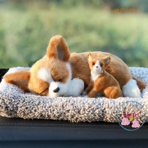 Thú Nhồi Bông Chó Shiba Mẹ Con - Lõi Than Hoạt Tính Khử Mùi Không Khí Ô Tô Dễ Thương, Trang Trí Xe Hơi Sáng Tạo
