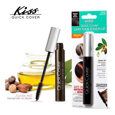 Cây Chải Nhuộm Tóc Bạc Tạm Thời Kiss USA - Chất liệu tự nhiên (Dầu Jojoba) không hại da đầu, Tông Đen/Nâu, 7g, Giải Pháp Nhanh Chóng Cho Tóc Bạc