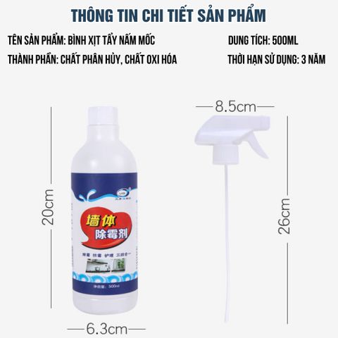 Chai Xịt Tẩy Nấm Mốc LKB 500ml - Sản Phẩm Làm Sạch Tường Bếp, Nhà Tắm An Toàn và Tiện Lợi cho Gia Đình