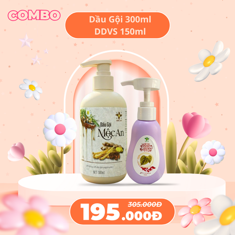 Combo Dầu Gội Gừng Sâm 300ml & Dung Dịch Vệ Sinh Trầu Không 150ml MỘC AN - Thảo Mộc Chăm Sóc Cơ Thể Tự Nhiên
