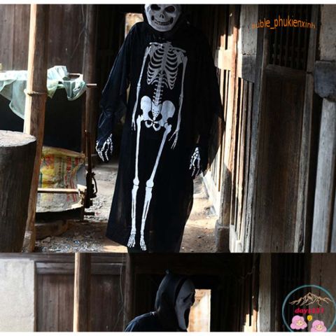 Áo Choàng Hóa Trang Halloween Hình Bộ Xương - Đầu Lâu, Dơi, Ma Cà Rồng - Thời Trang Dạ Hội Độc Đáo cho Nữ
