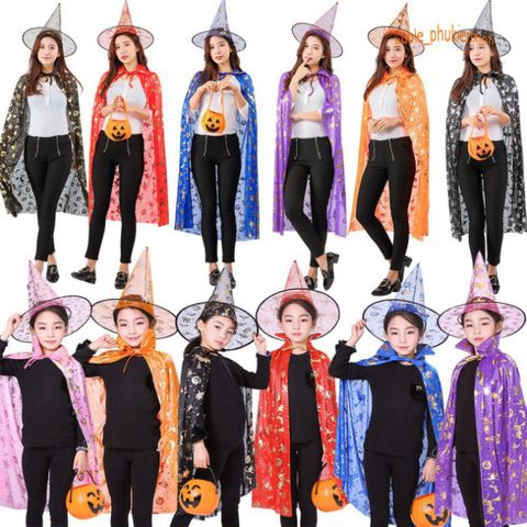 Bộ hóa trang phù thủy 2020 cho trẻ em & người lớn - Áo choàng đen và nón phù thủy Halloween phong cách kỳ bí, hấp dẫn