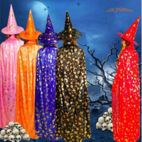 Bộ hóa trang phù thủy 2020 cho trẻ em & người lớn - Áo choàng đen và nón phù thủy Halloween phong cách kỳ bí, hấp dẫn