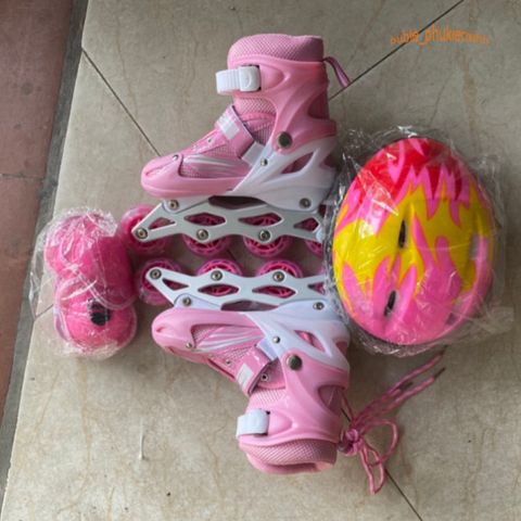 Giày Trượt Patin Cho Bé - Kèm Mũ Bảo Hiểm & Bộ Bảo Vệ - Bánh Xe Phát Sáng Đỏ, Hồng, Xanh - An Toàn & Vui Chơi Ngoài Trời