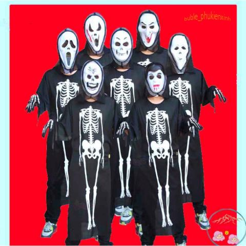 Bộ Trang Phục Halloween Kinh Dị - Áo Quần Xương Người và Mặt Nạ Đầu Lâu Cho Nam Nữ - Phụ Kiện Thời Trang Độc Đáo